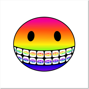 Rainbow Smiley Face with Rainbow Braces Posters and Art